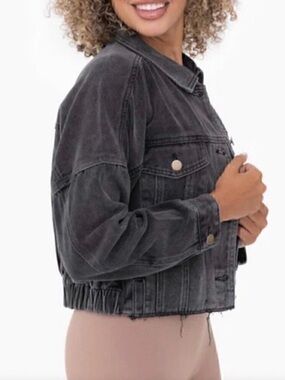 Mono B Womens Distressed Cropped Denim Jacket Black Size Small 100% Cotton